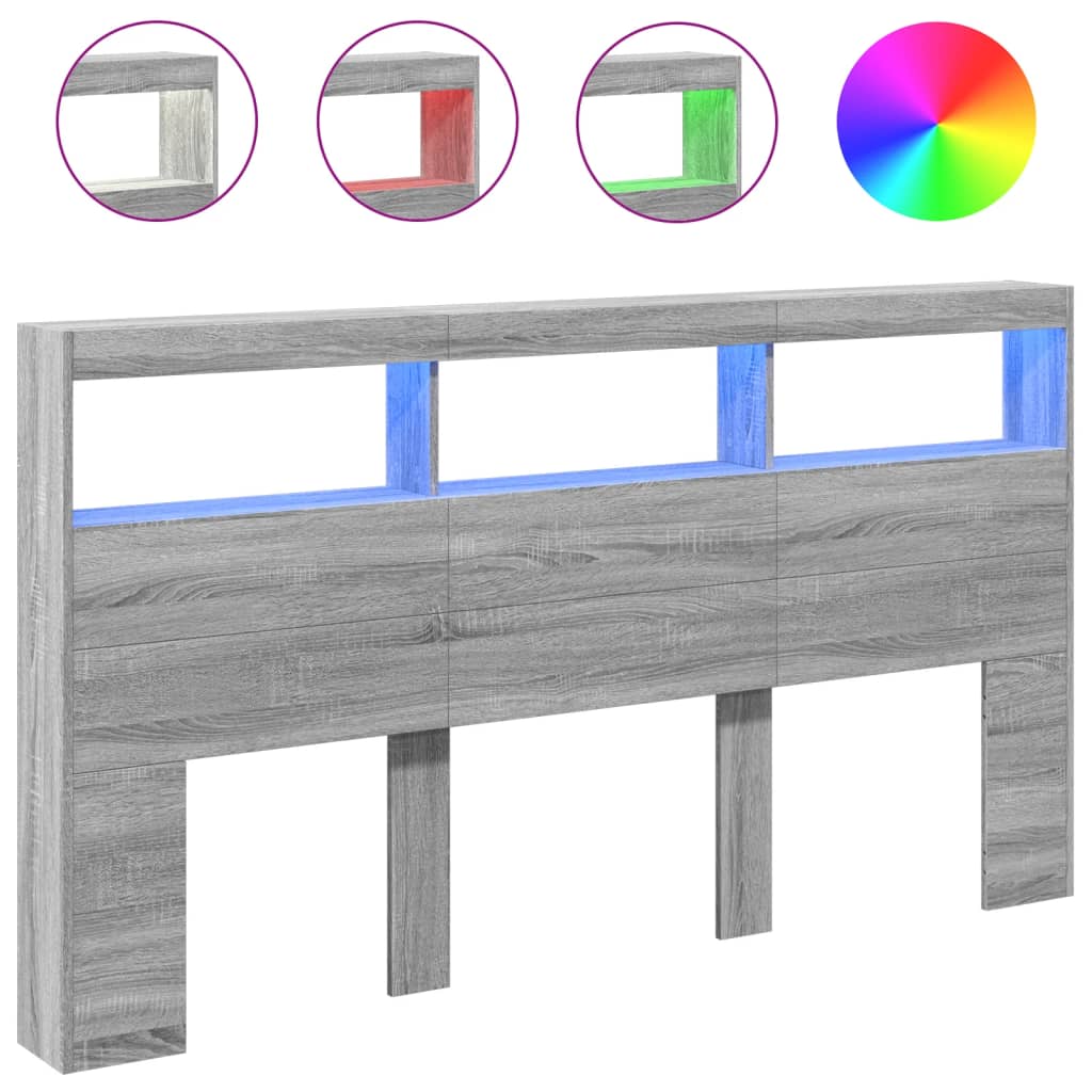LED Grey Sonoma Headboard Cabinet 180x17x102 cm - Stylish Storage