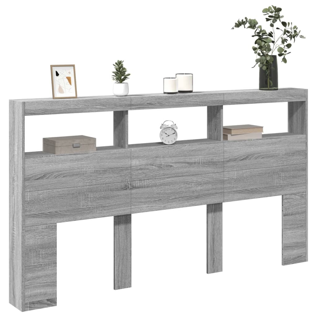LED Grey Sonoma Headboard Cabinet 180x17x102 cm - Stylish Storage