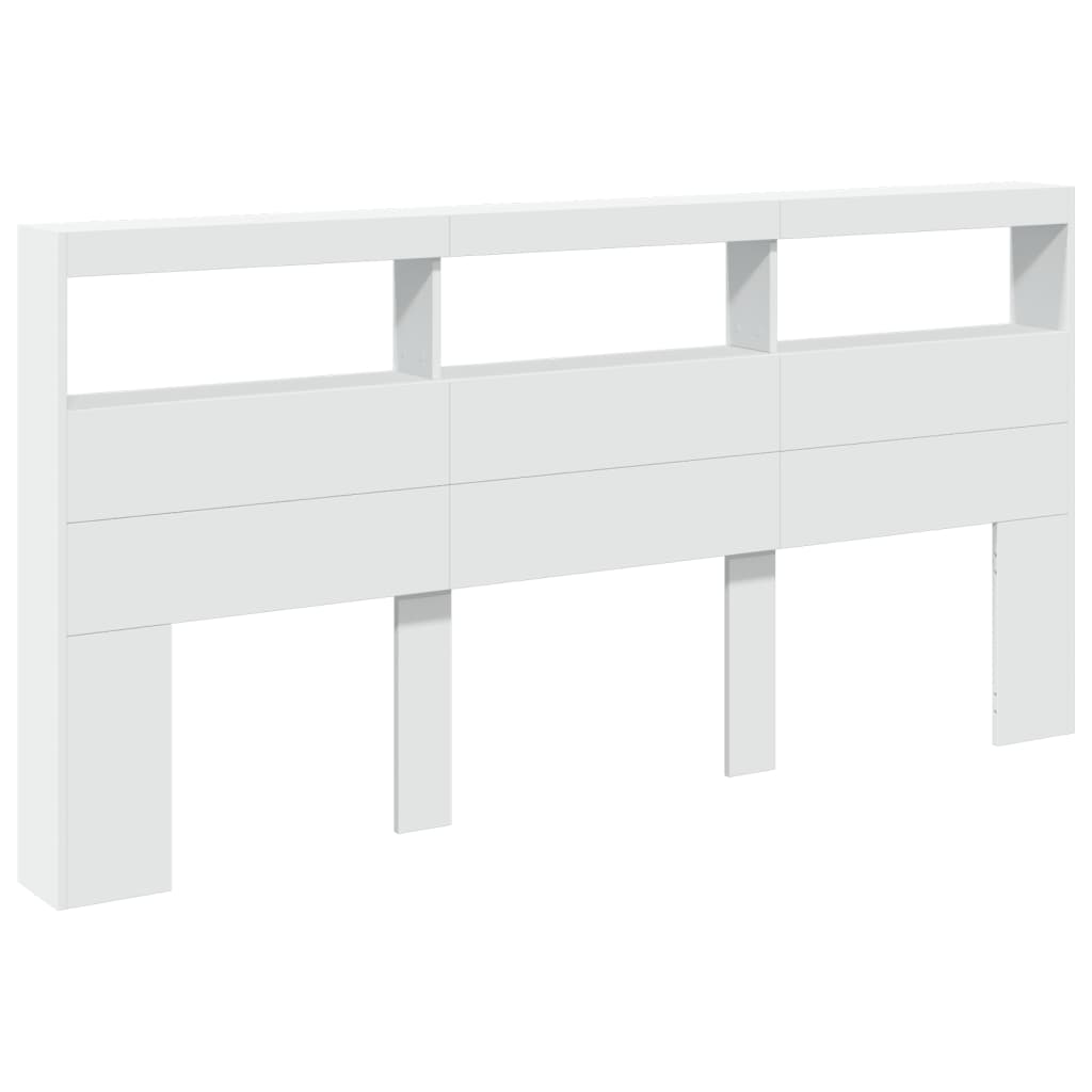 White Headboard Cabinet with LED Lights, Wood, 200x17x102 cm