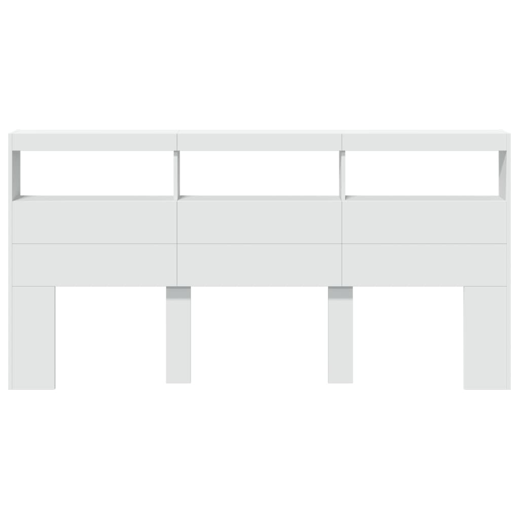 White Headboard Cabinet with LED Lights, Wood, 200x17x102 cm