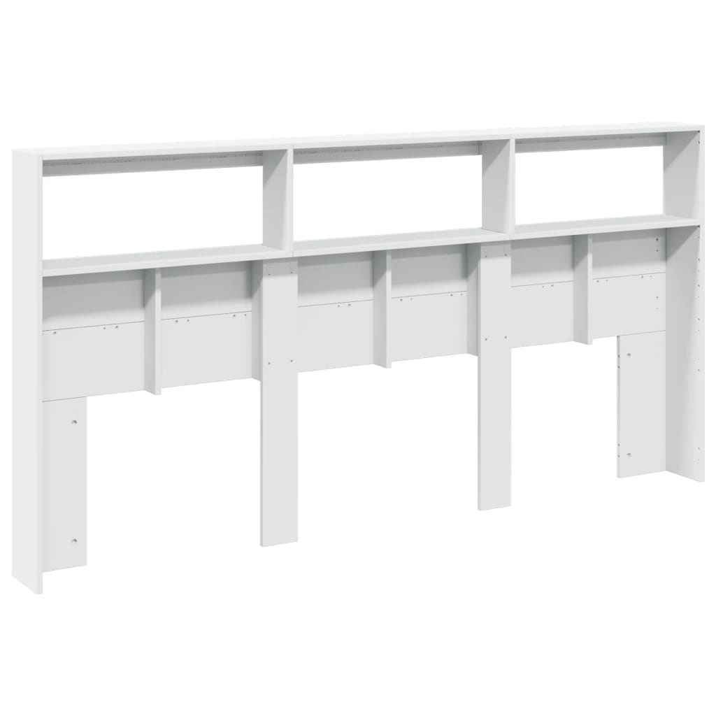 White Headboard Cabinet with LED Lights, Wood, 200x17x102 cm