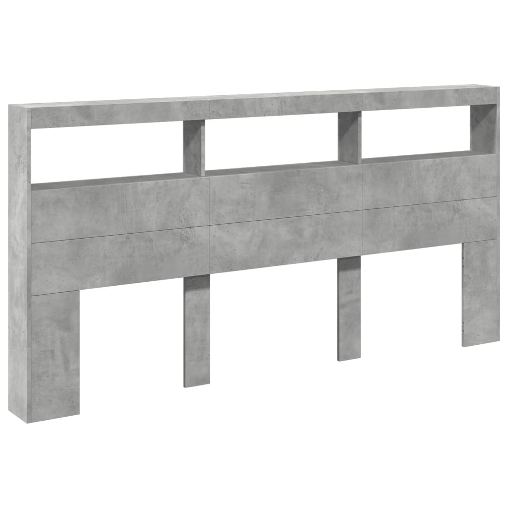 LED Headboard Cabinet, Concrete Grey, 200x17x102 cm, Modern Style