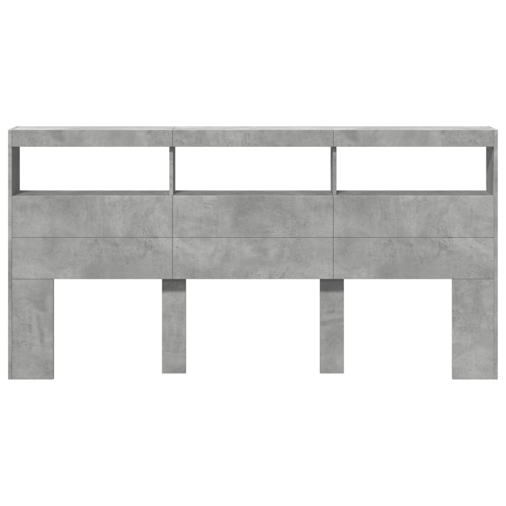 LED Headboard Cabinet, Concrete Grey, 200x17x102 cm, Modern Style