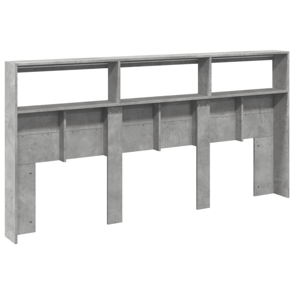 LED Headboard Cabinet, Concrete Grey, 200x17x102 cm, Modern Style