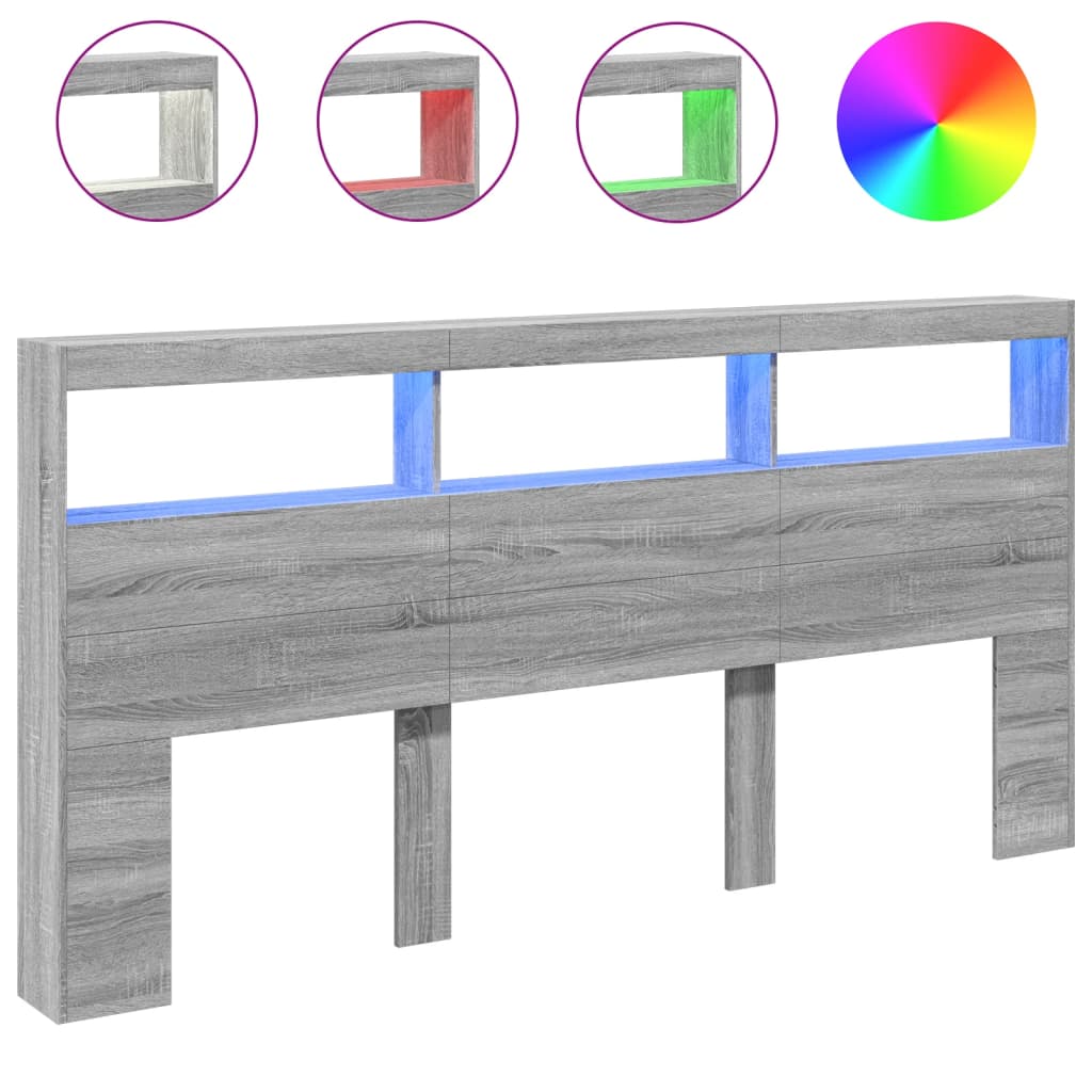 LED Grey Sonoma Headboard Cabinet, 200x17x102 cm - Stylish Storage