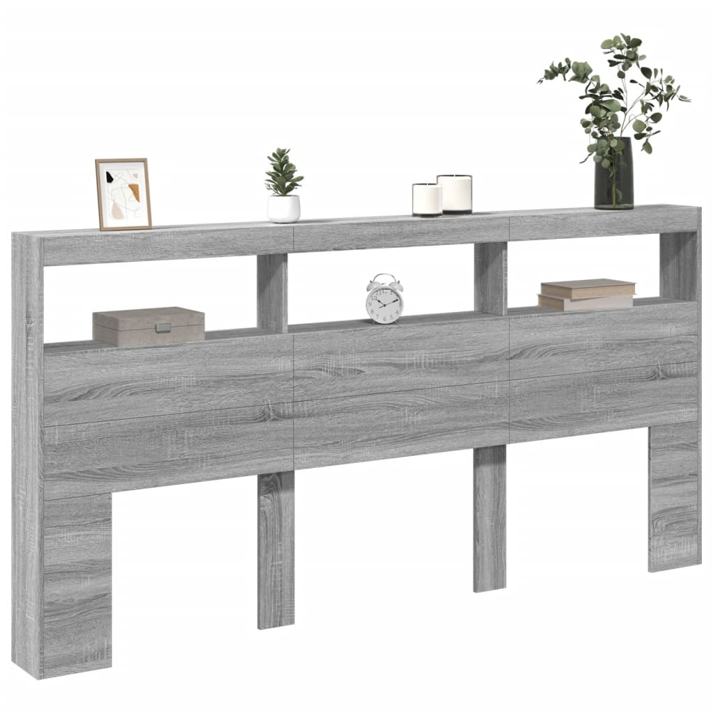 LED Grey Sonoma Headboard Cabinet, 200x17x102 cm - Stylish Storage