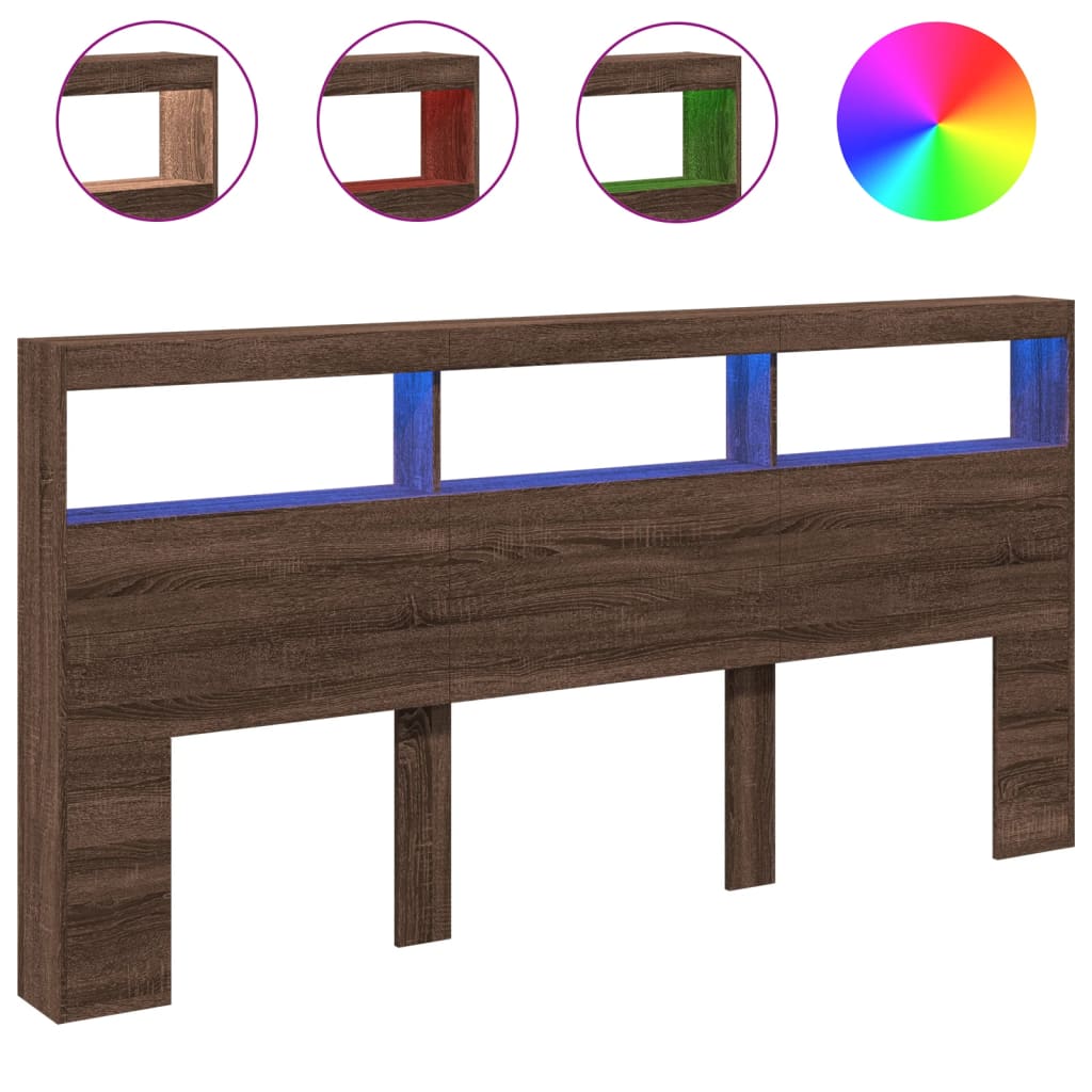 LED Brown Oak Headboard Cabinet, 200x17x102 cm - Stylish & Functional