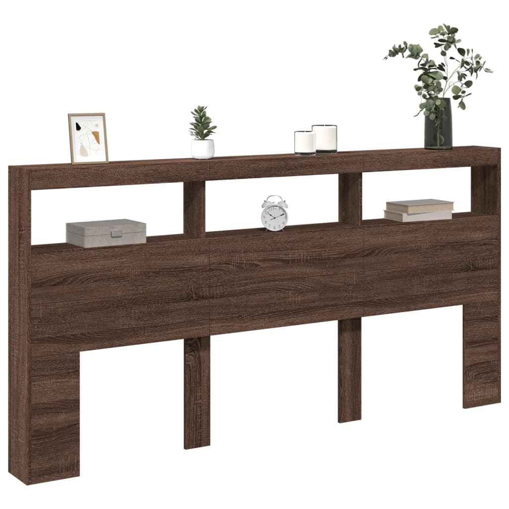 LED Brown Oak Headboard Cabinet, 200x17x102 cm - Stylish & Functional