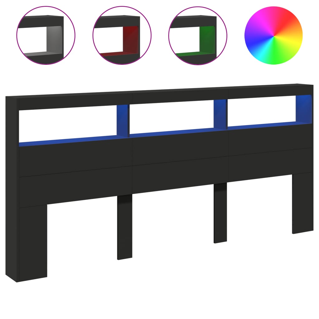 LED Headboard Cabinet Black 220x17x102 cm - Stylish & Functional