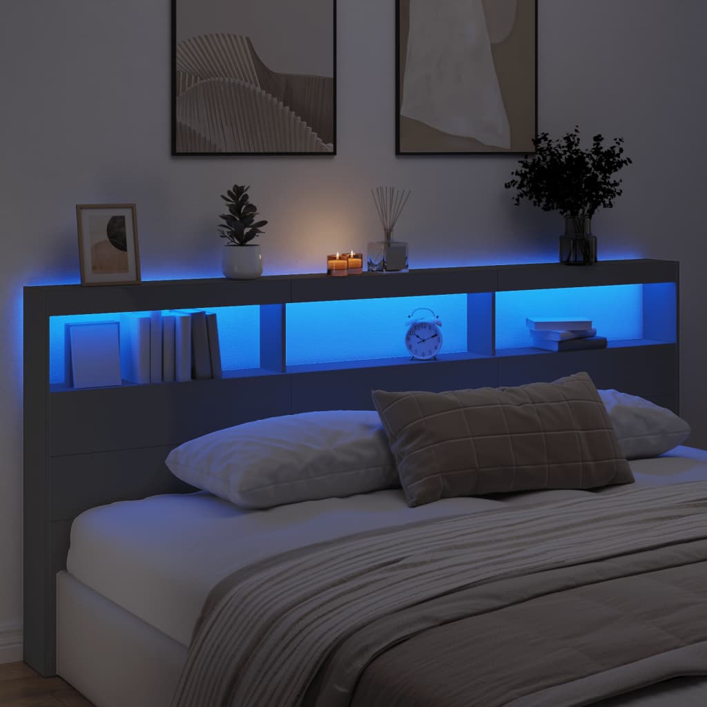 LED Headboard Cabinet Black 220x17x102 cm - Stylish & Functional