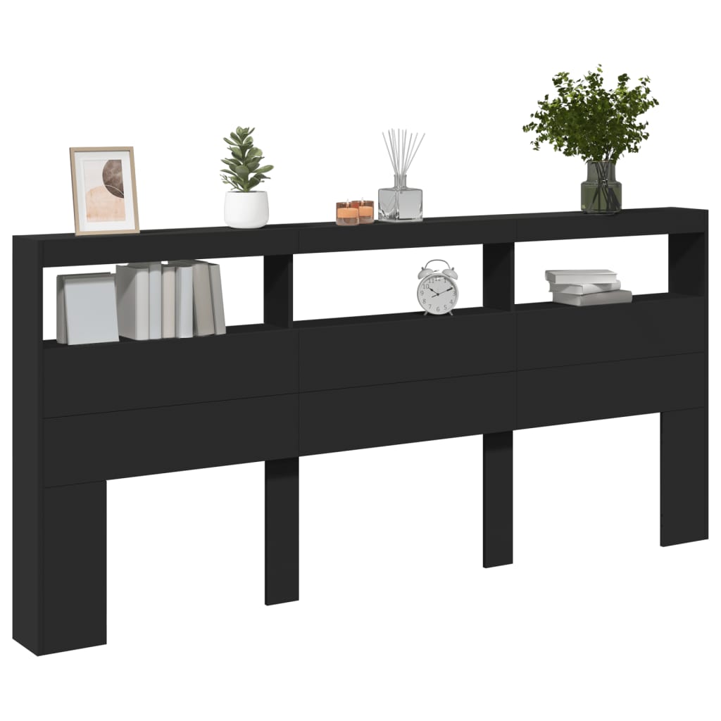 LED Headboard Cabinet Black 220x17x102 cm - Stylish & Functional