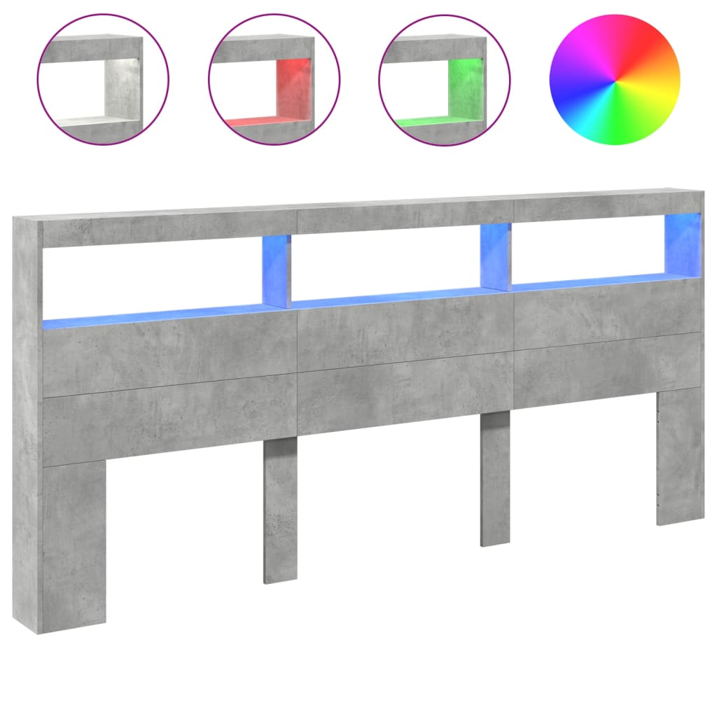 LED Headboard Cabinet - Concrete Grey, 220x17x102 cm