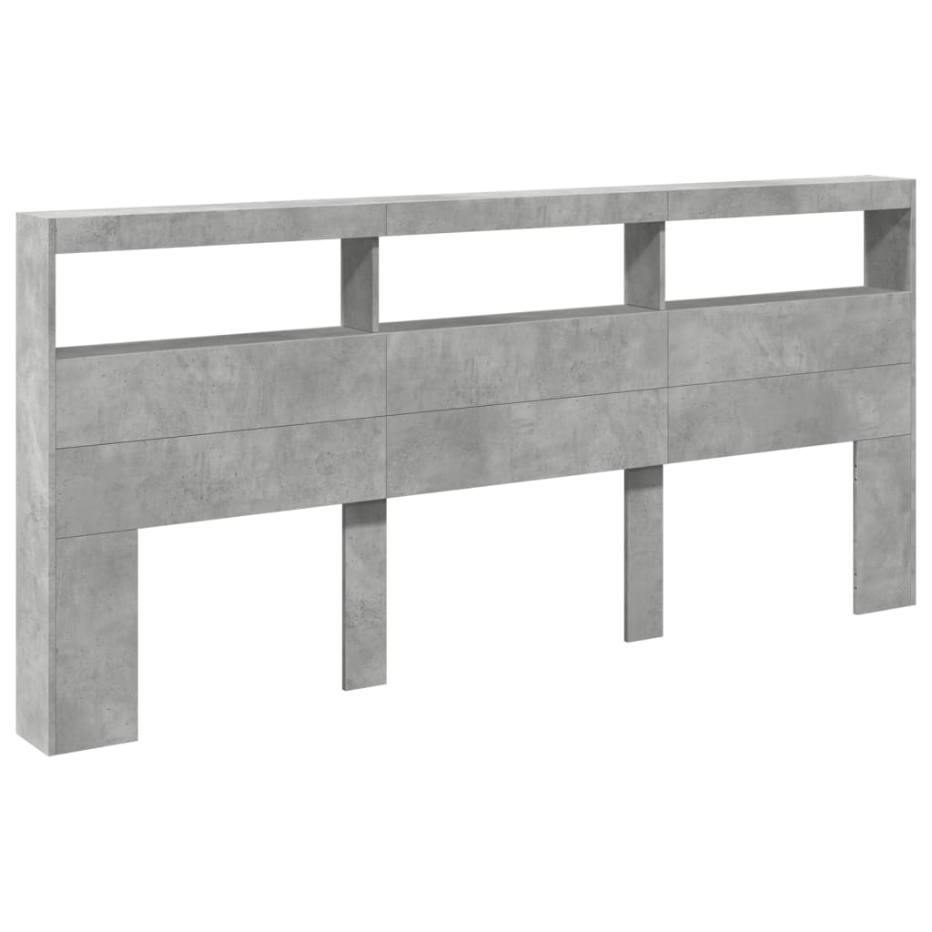 LED Headboard Cabinet - Concrete Grey, 220x17x102 cm