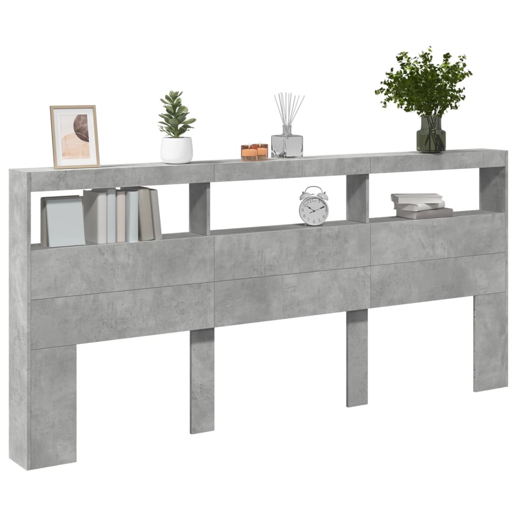 LED Headboard Cabinet - Concrete Grey, 220x17x102 cm