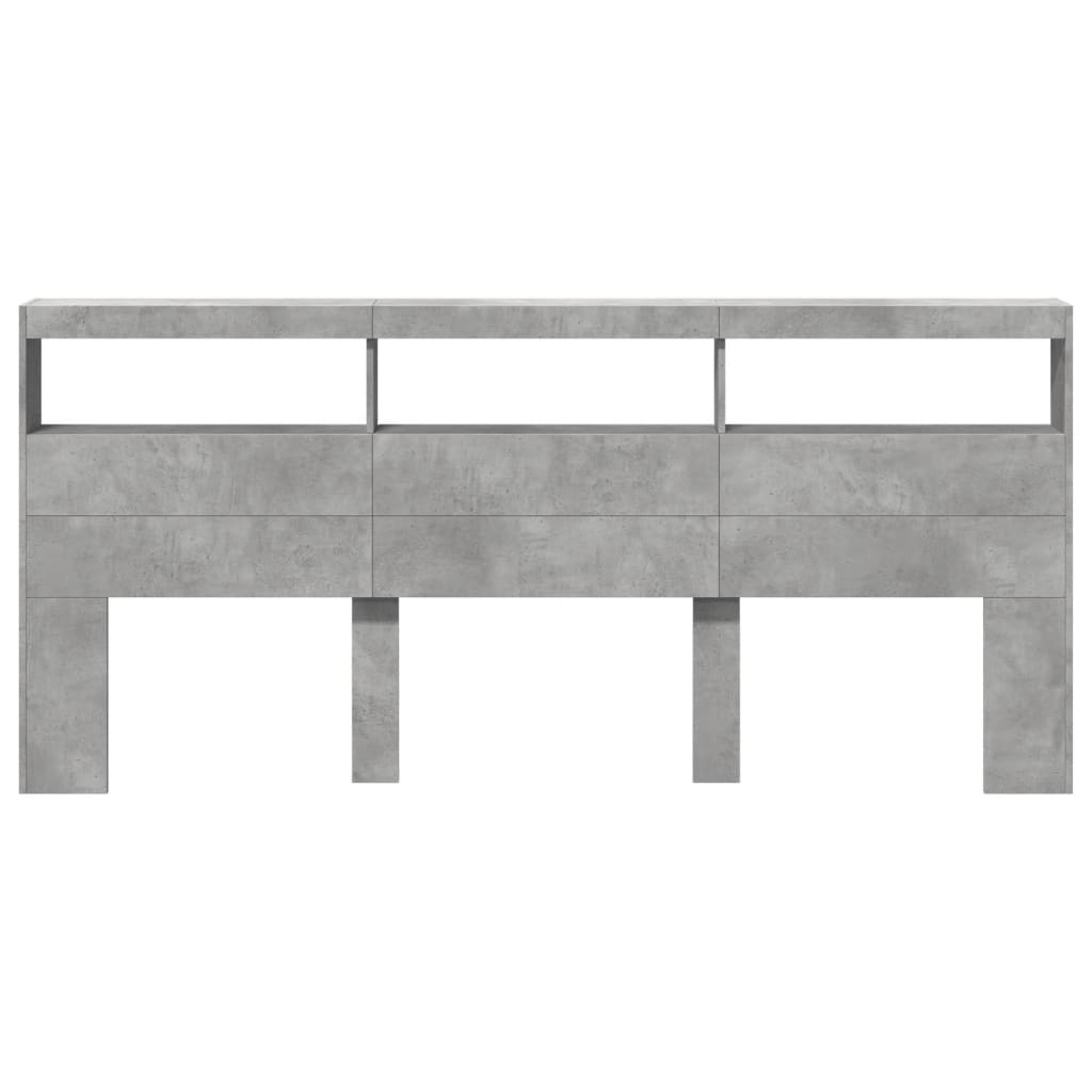 LED Headboard Cabinet - Concrete Grey, 220x17x102 cm