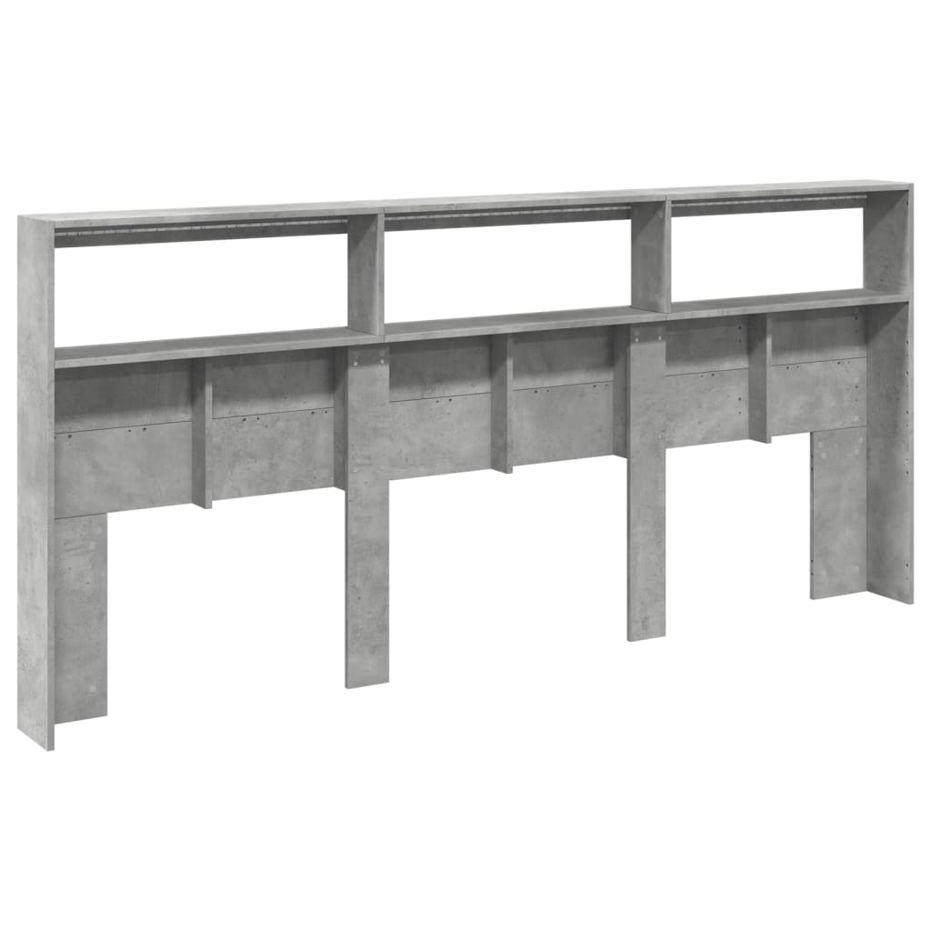 LED Headboard Cabinet - Concrete Grey, 220x17x102 cm