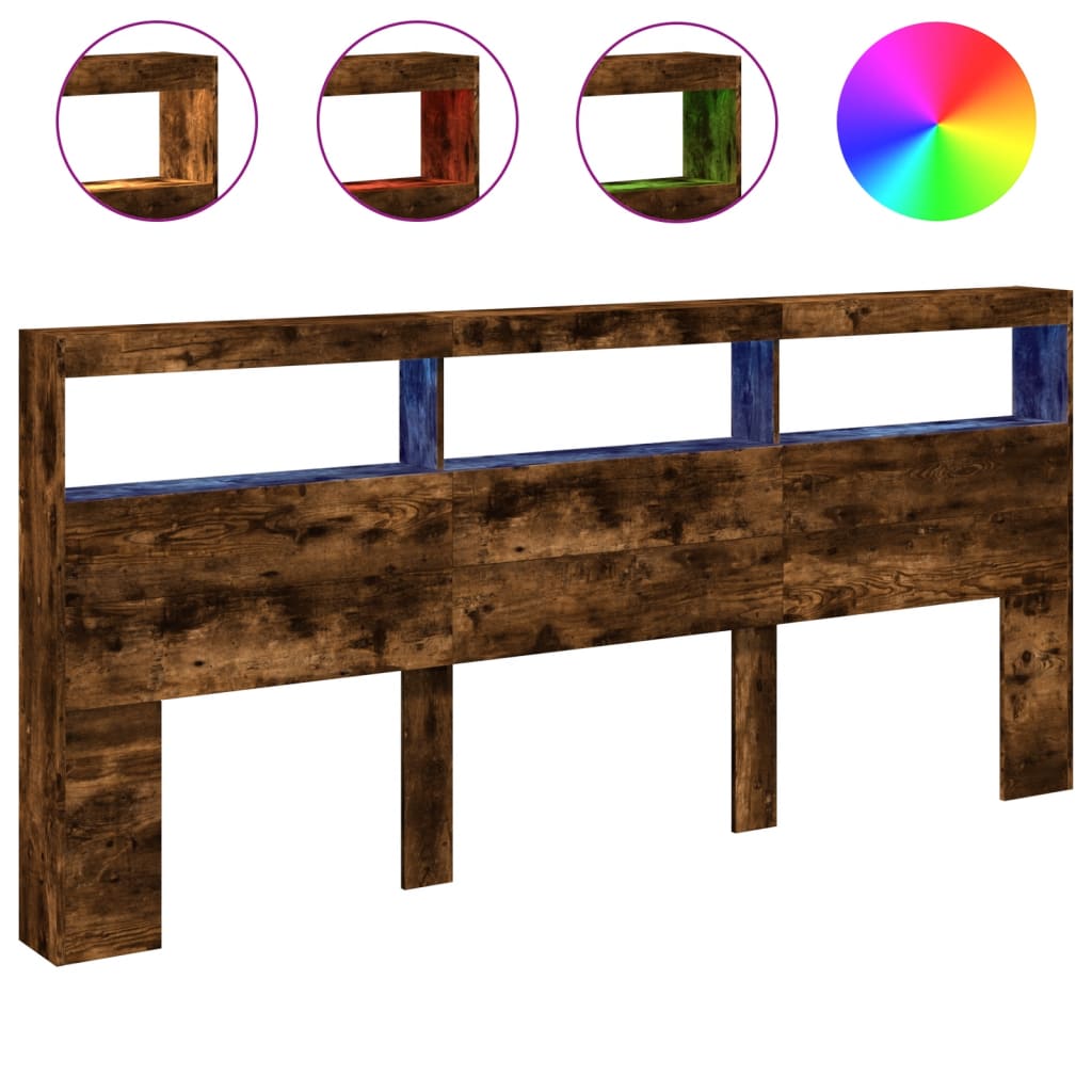 LED Smoked Oak Headboard Cabinet 220x17x102 cm - Elegant Storage