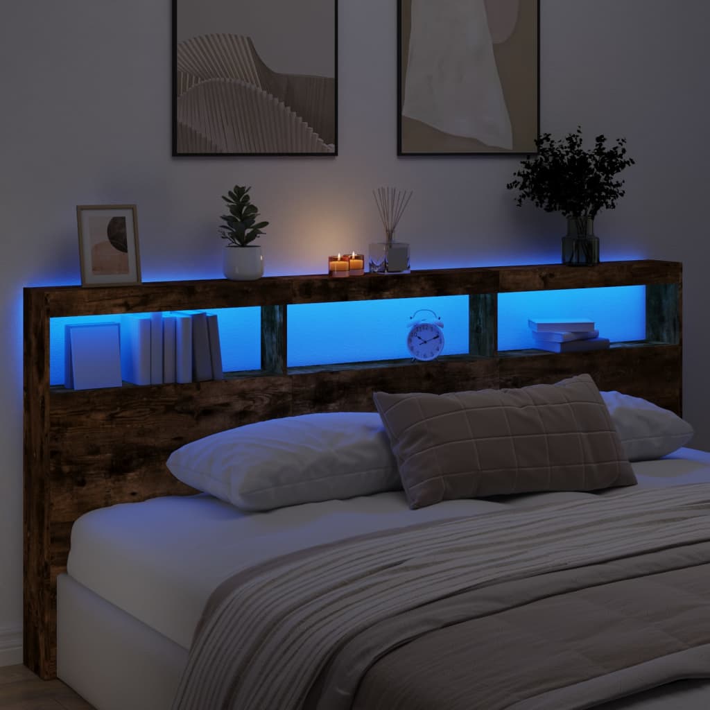 LED Smoked Oak Headboard Cabinet 220x17x102 cm - Elegant Storage