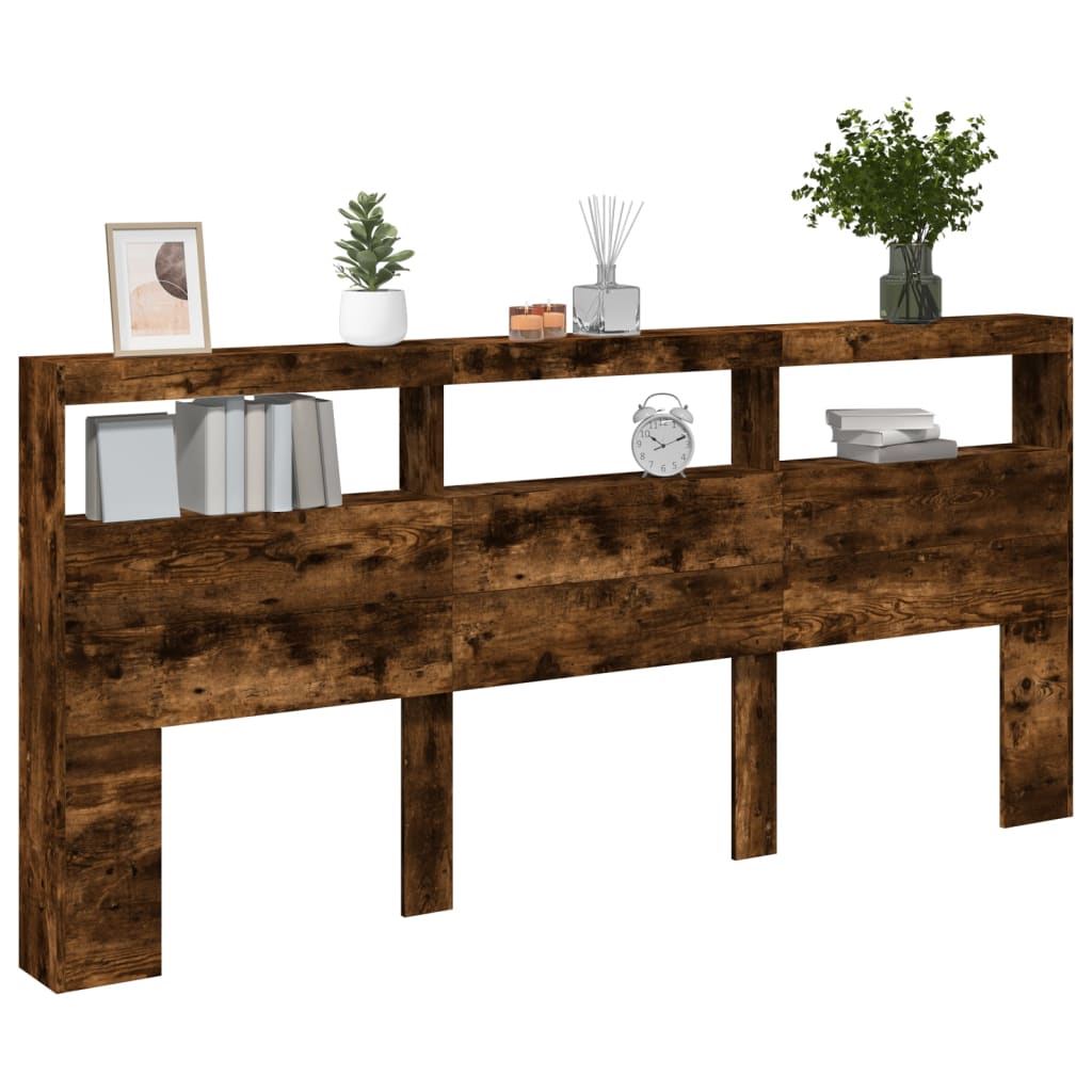 LED Smoked Oak Headboard Cabinet 220x17x102 cm - Elegant Storage