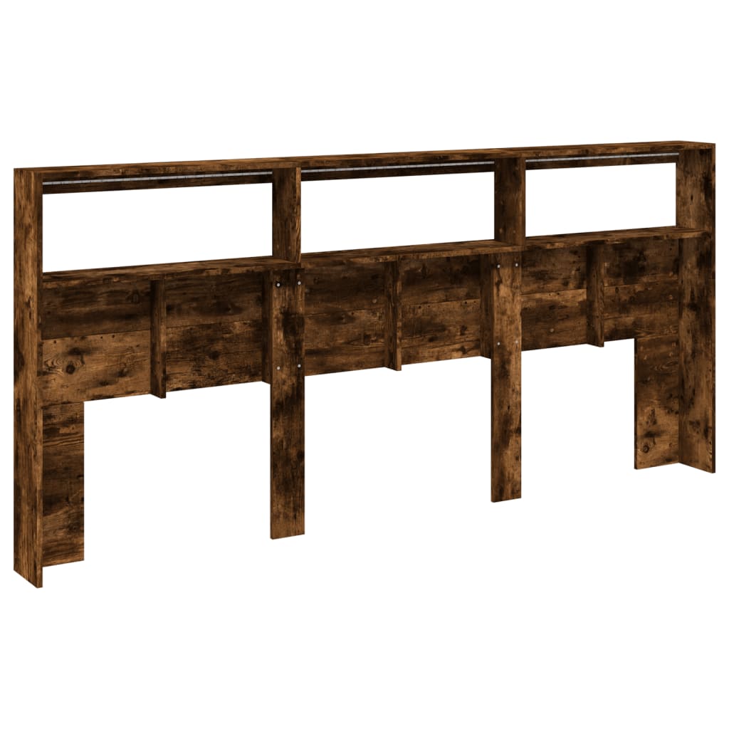 LED Smoked Oak Headboard Cabinet 220x17x102 cm - Elegant Storage