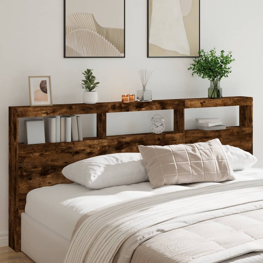 LED Smoked Oak Headboard Cabinet 220x17x102 cm - Elegant Storage
