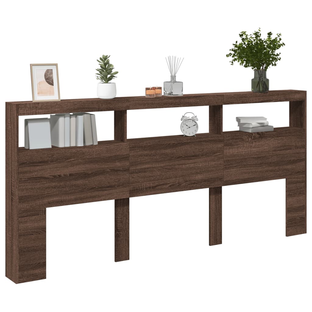 Brown Oak Headboard Cabinet with LED, 220x17x102 cm