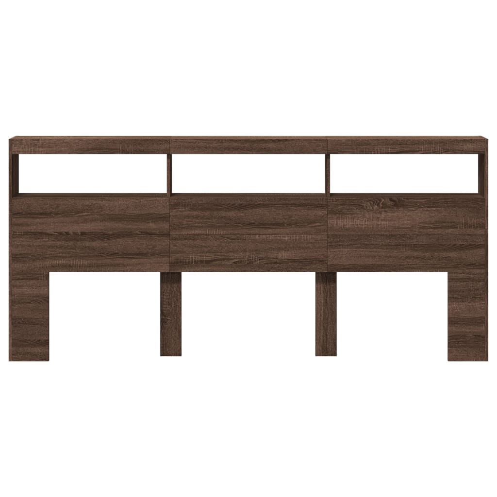 Brown Oak Headboard Cabinet with LED, 220x17x102 cm