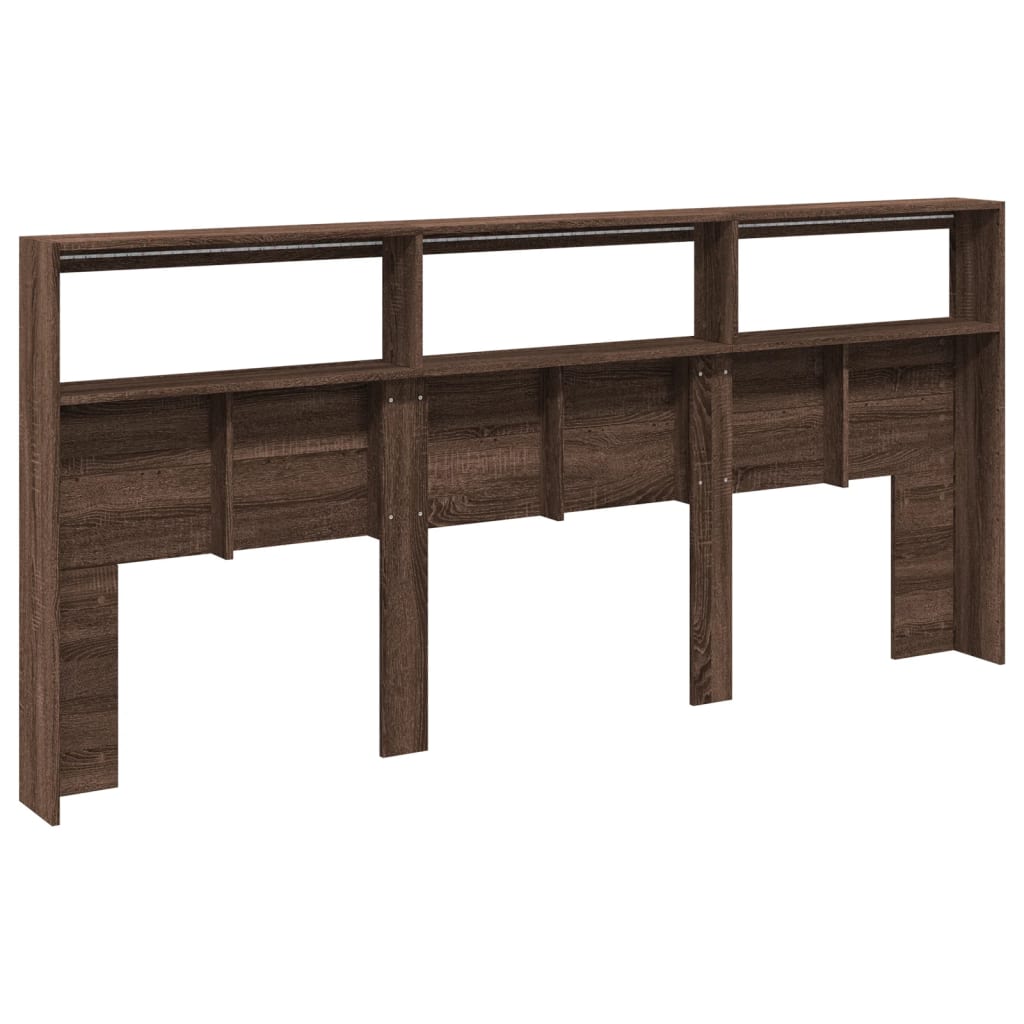 Brown Oak Headboard Cabinet with LED, 220x17x102 cm