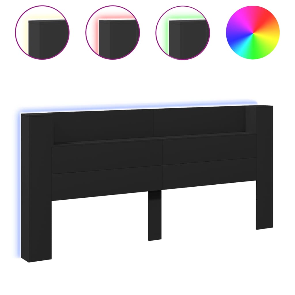 Black LED Headboard Cabinet, 220x16.5x103.5 cm – Modern & Stylish