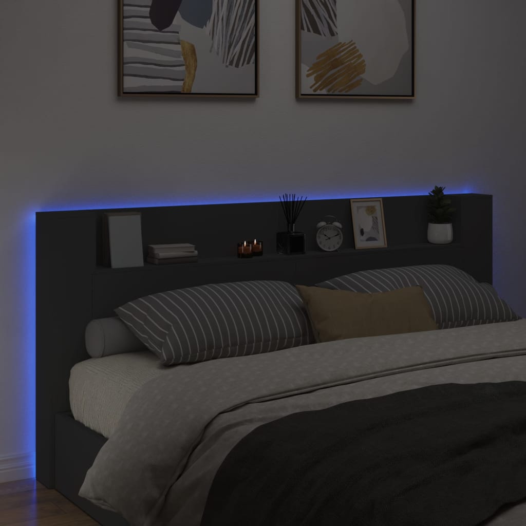 Black LED Headboard Cabinet, 220x16.5x103.5 cm – Modern & Stylish