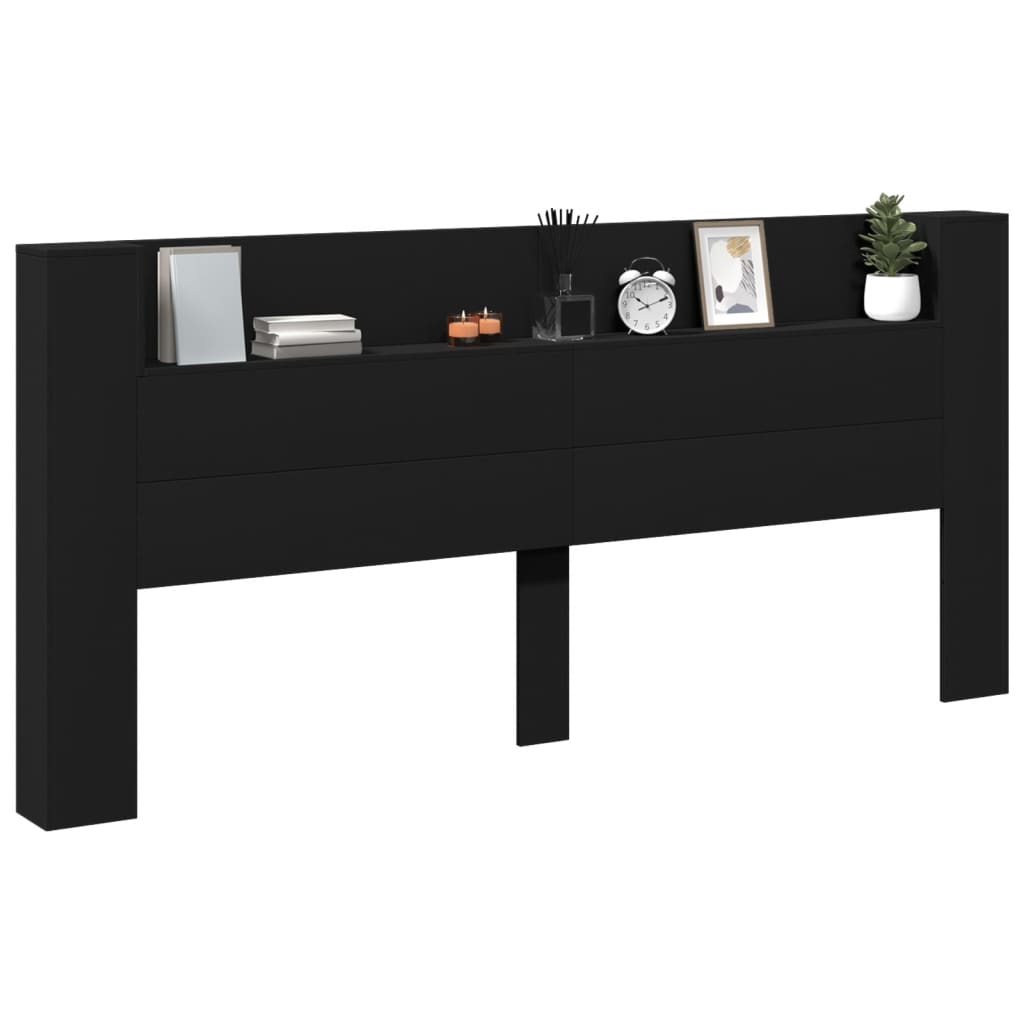 Black LED Headboard Cabinet, 220x16.5x103.5 cm – Modern & Stylish
