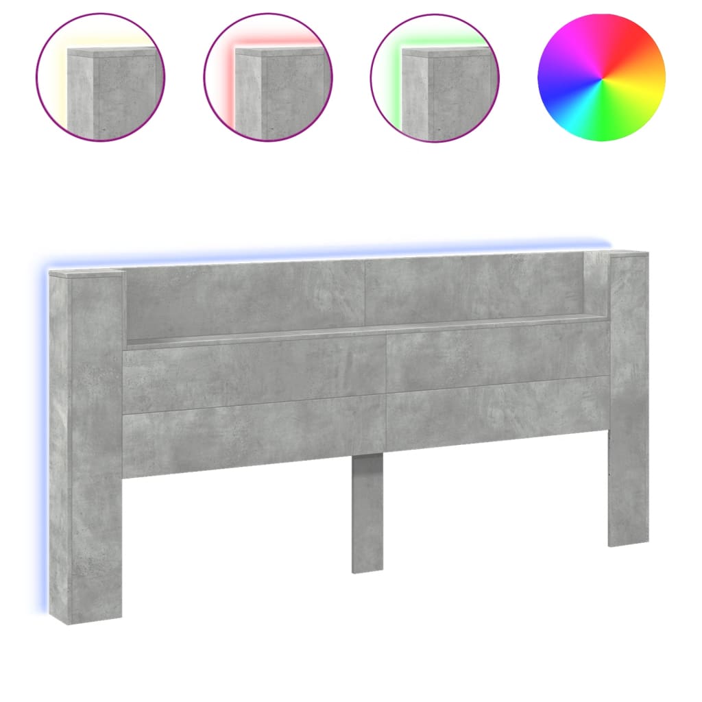 LED Concrete Grey Headboard Cabinet, 220x16.5x103.5 cm