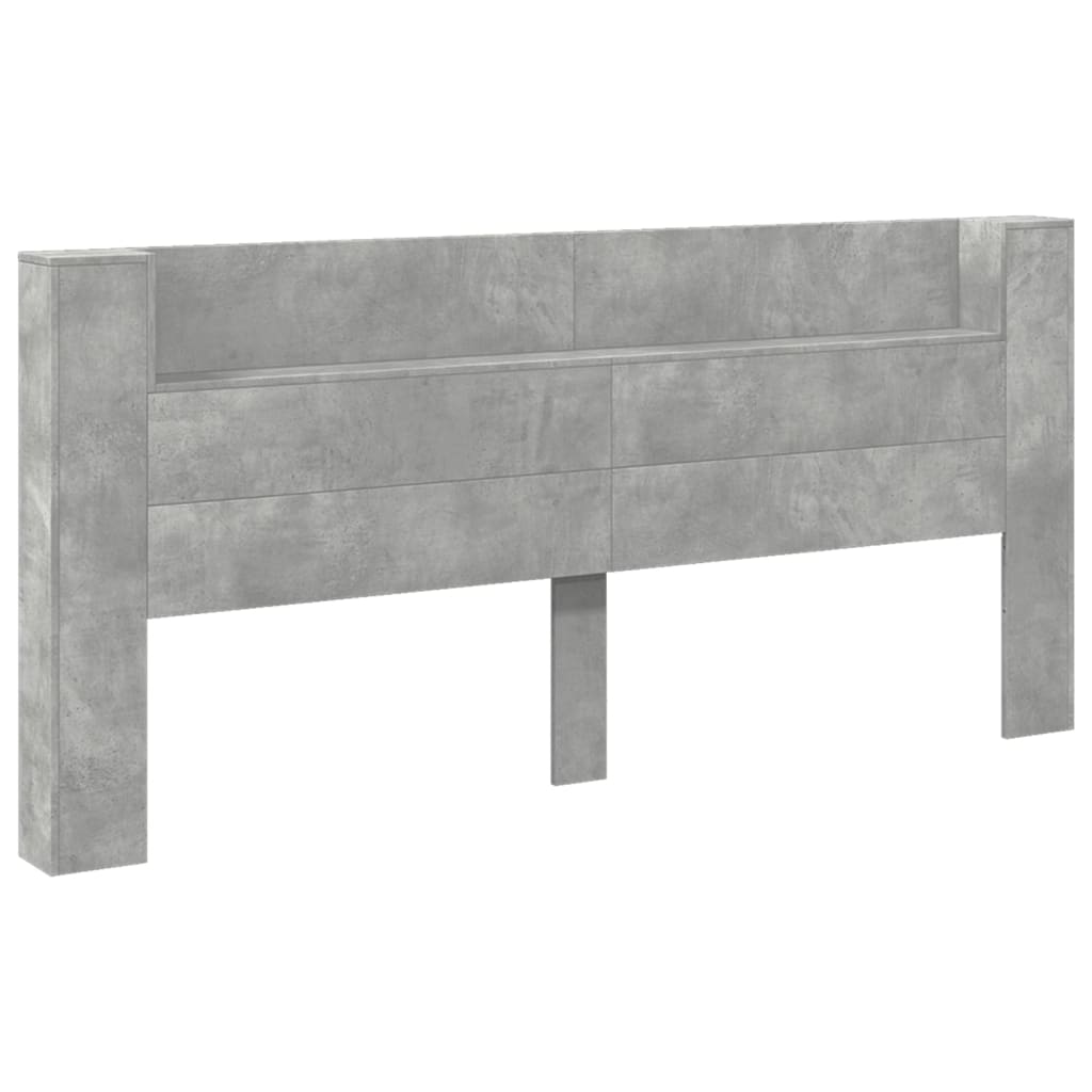 LED Concrete Grey Headboard Cabinet, 220x16.5x103.5 cm