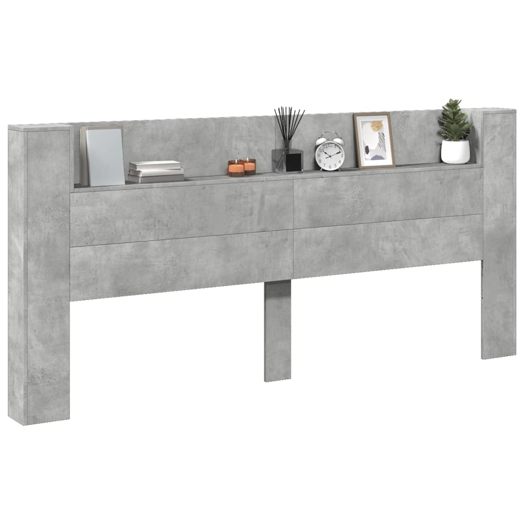 LED Concrete Grey Headboard Cabinet, 220x16.5x103.5 cm