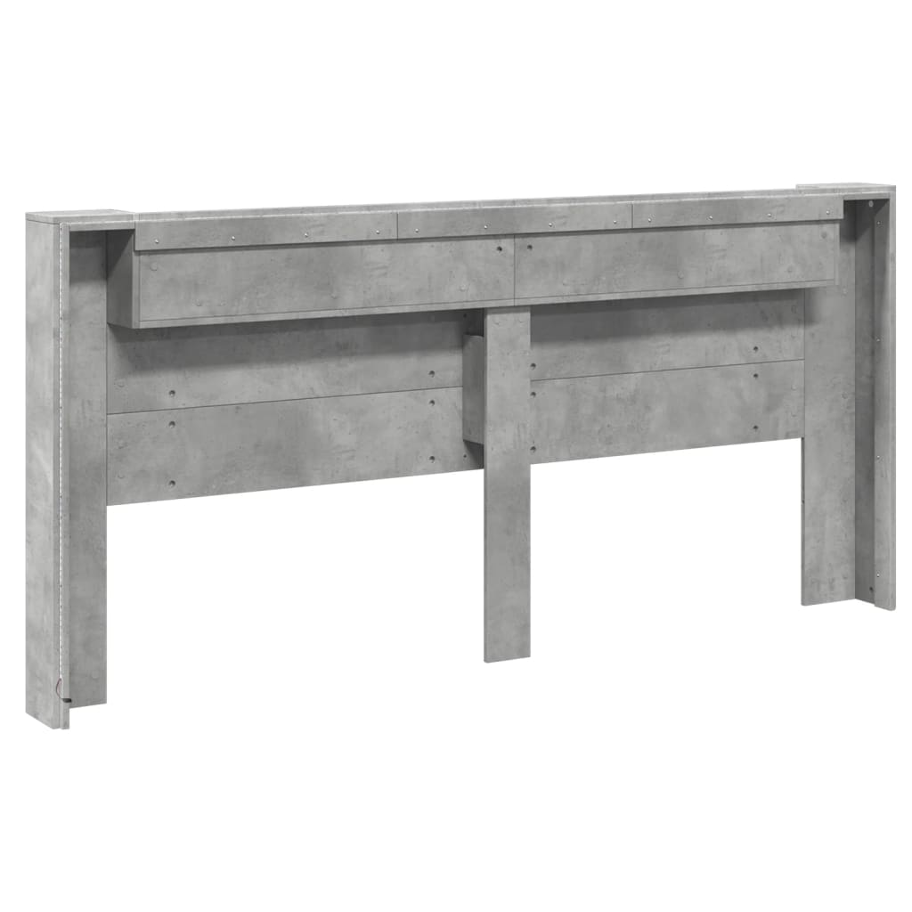LED Concrete Grey Headboard Cabinet, 220x16.5x103.5 cm