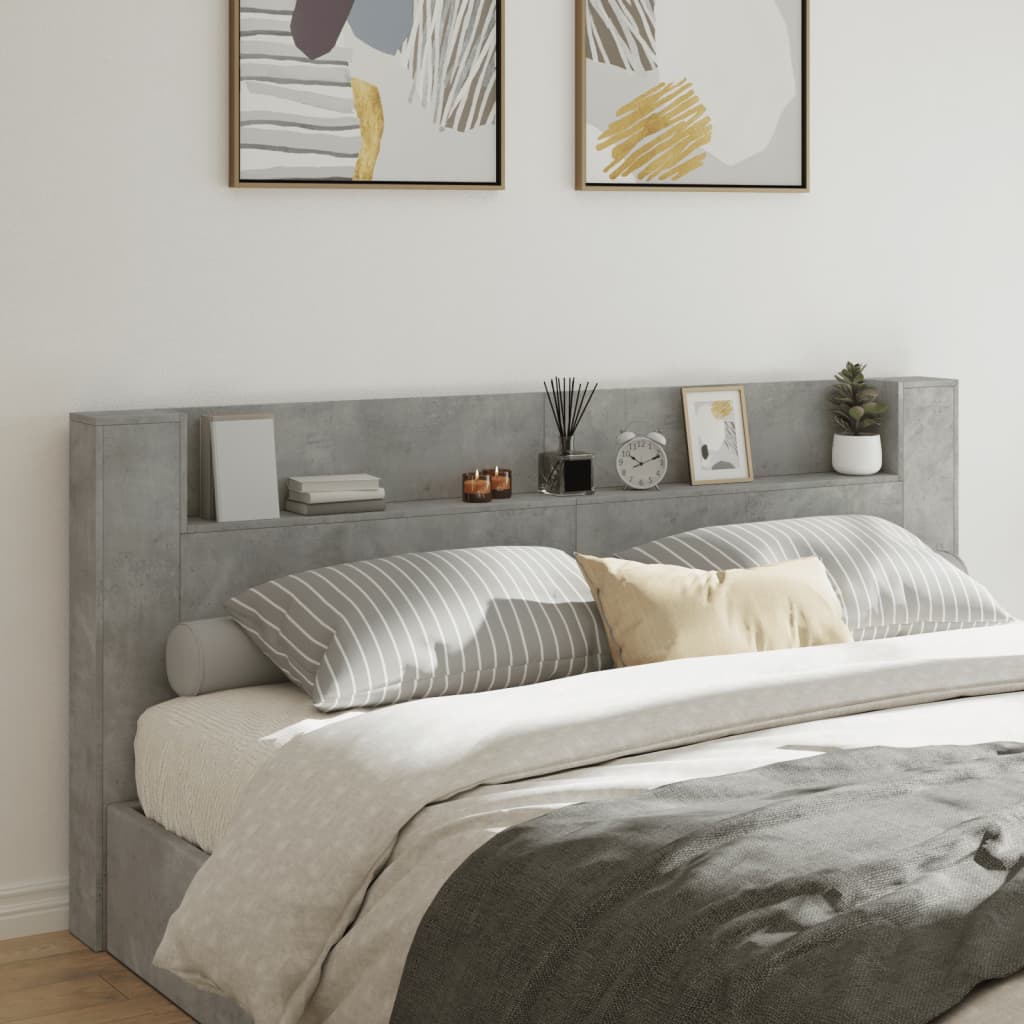 LED Concrete Grey Headboard Cabinet, 220x16.5x103.5 cm