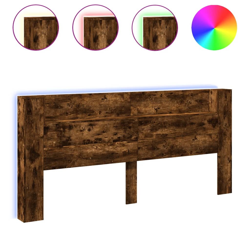 LED Smoked Oak Headboard Cabinet - 220x16.5x103.5 cm