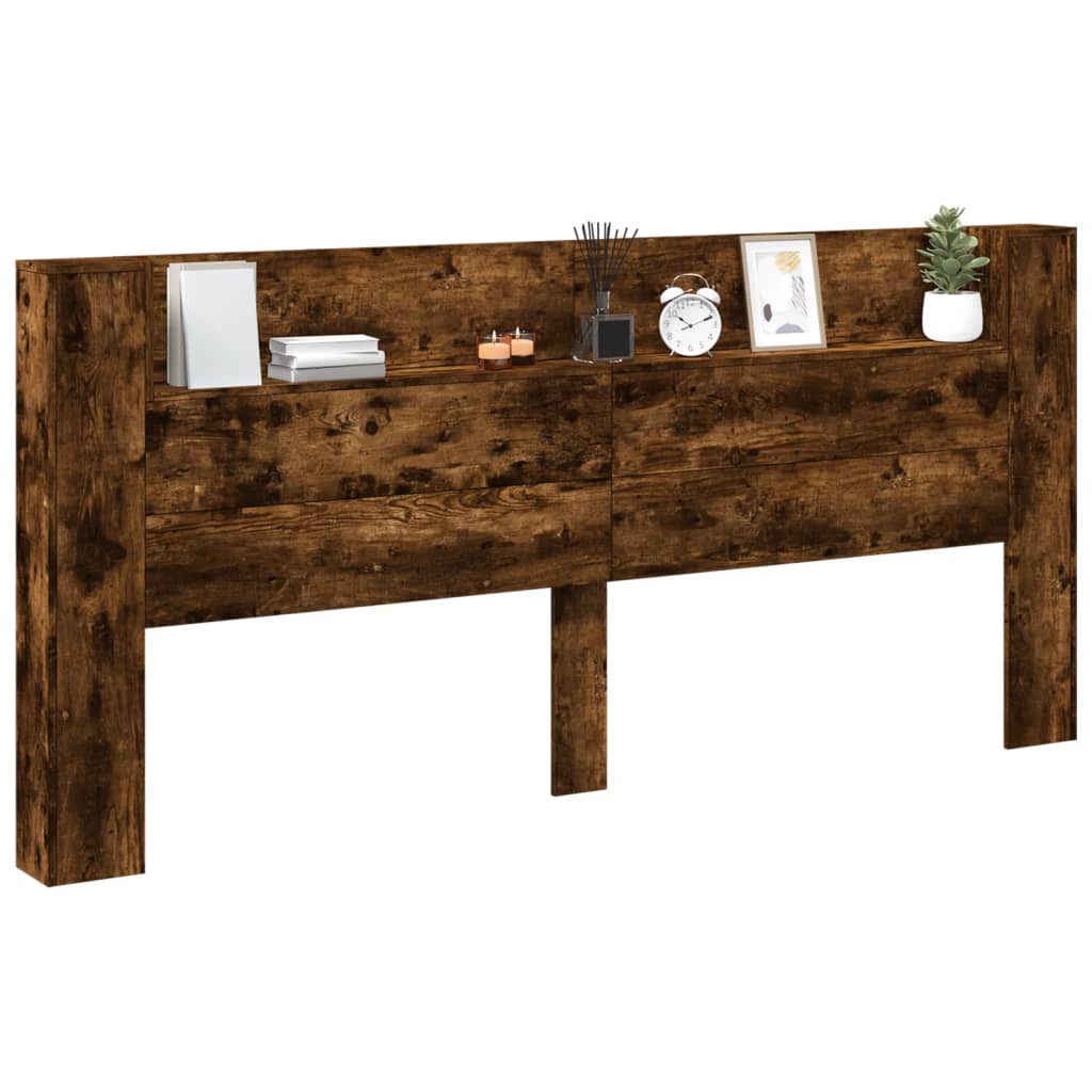 LED Smoked Oak Headboard Cabinet - 220x16.5x103.5 cm