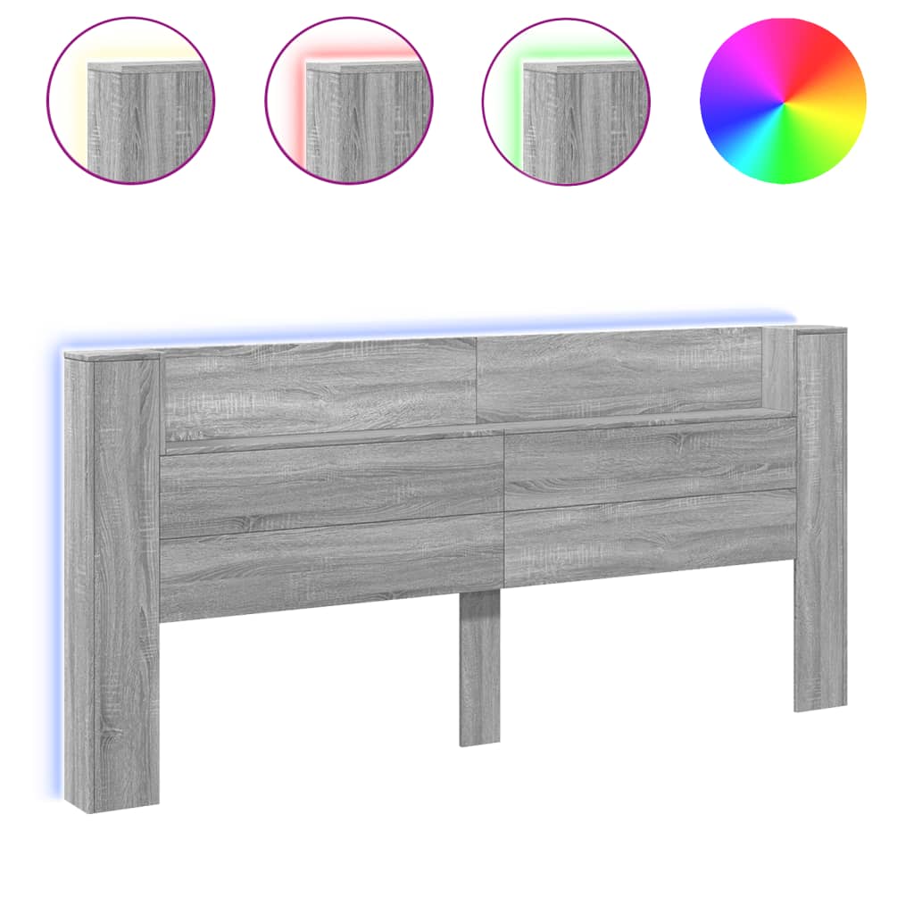 LED Grey Sonoma Headboard Cabinet - 220x16.5x103.5 cm, Stylish & Sleek