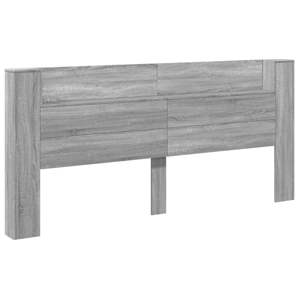 LED Grey Sonoma Headboard Cabinet - 220x16.5x103.5 cm, Stylish & Sleek