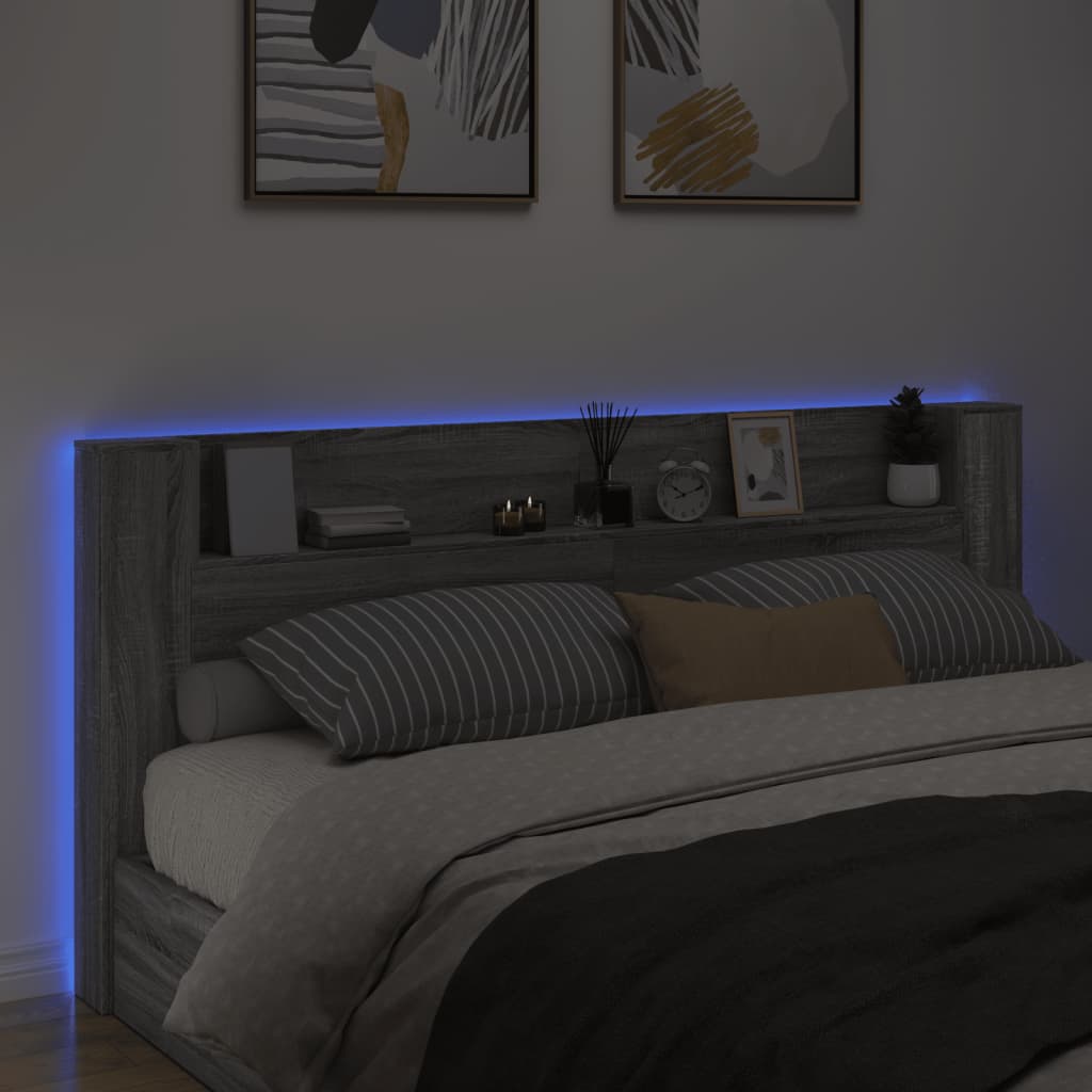 LED Grey Sonoma Headboard Cabinet - 220x16.5x103.5 cm, Stylish & Sleek