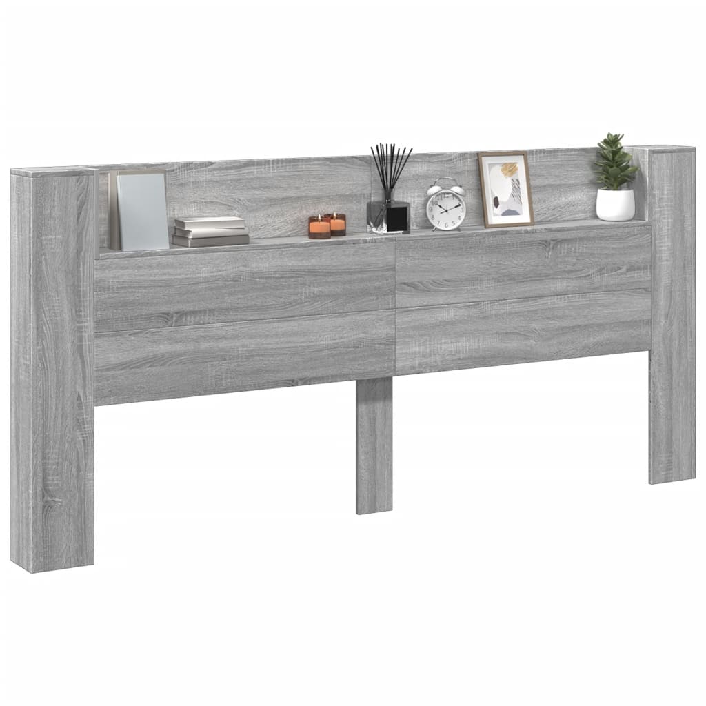 LED Grey Sonoma Headboard Cabinet - 220x16.5x103.5 cm, Stylish & Sleek