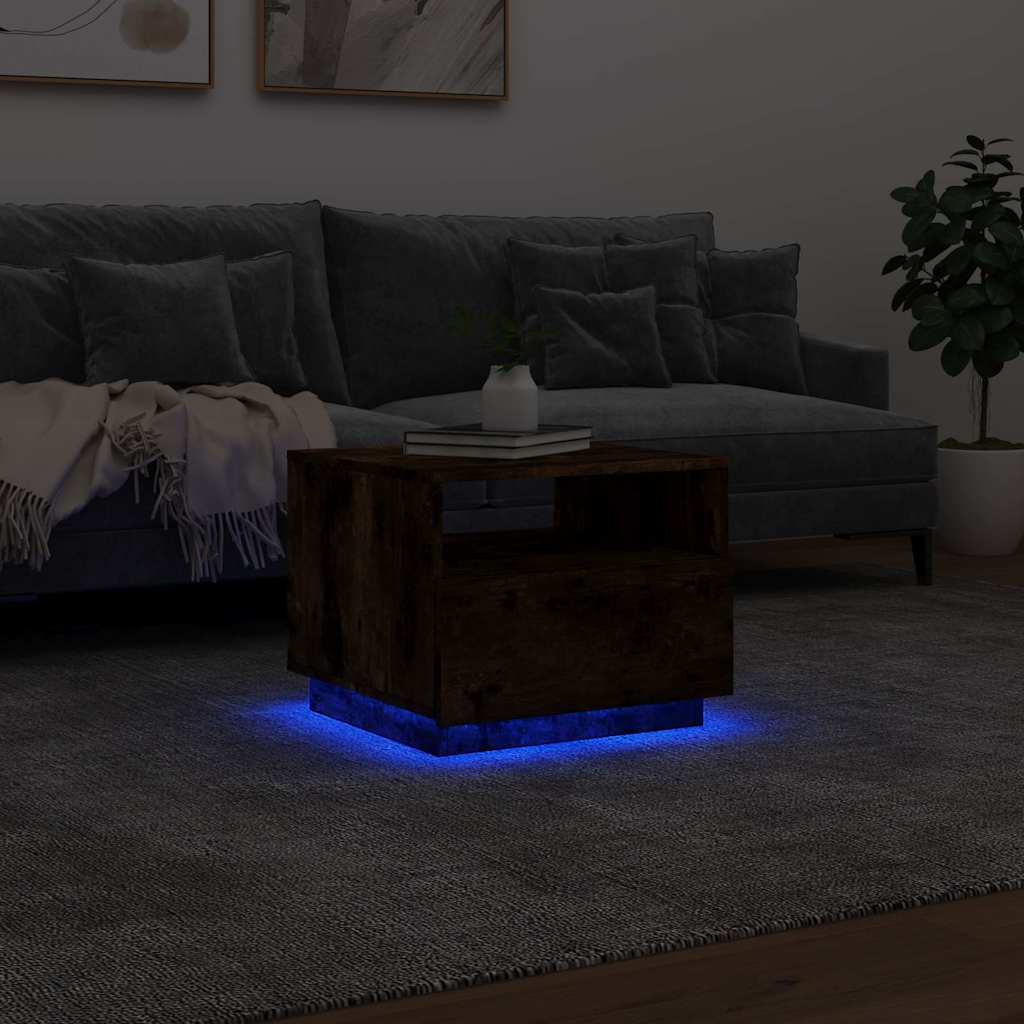 Coffee Table with LED Lights Smoked Oak 50x49x40 cm