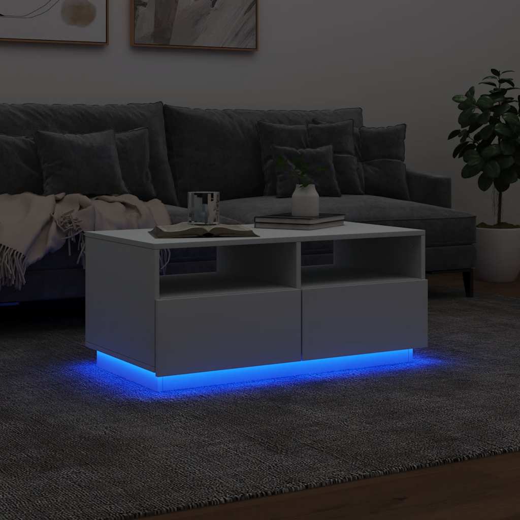 Coffee Table with LED Lights White 90x49x40 cm