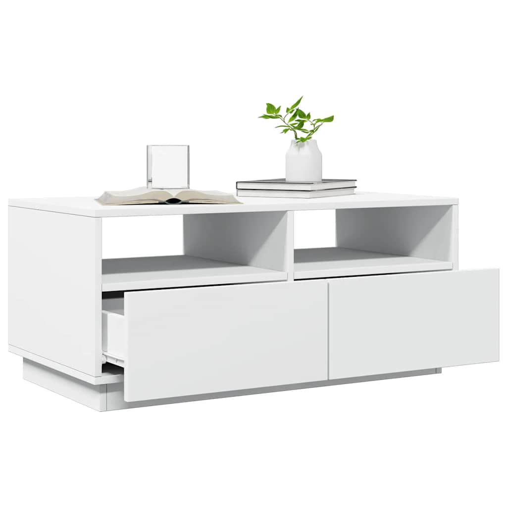 Coffee Table with LED Lights White 90x49x40 cm