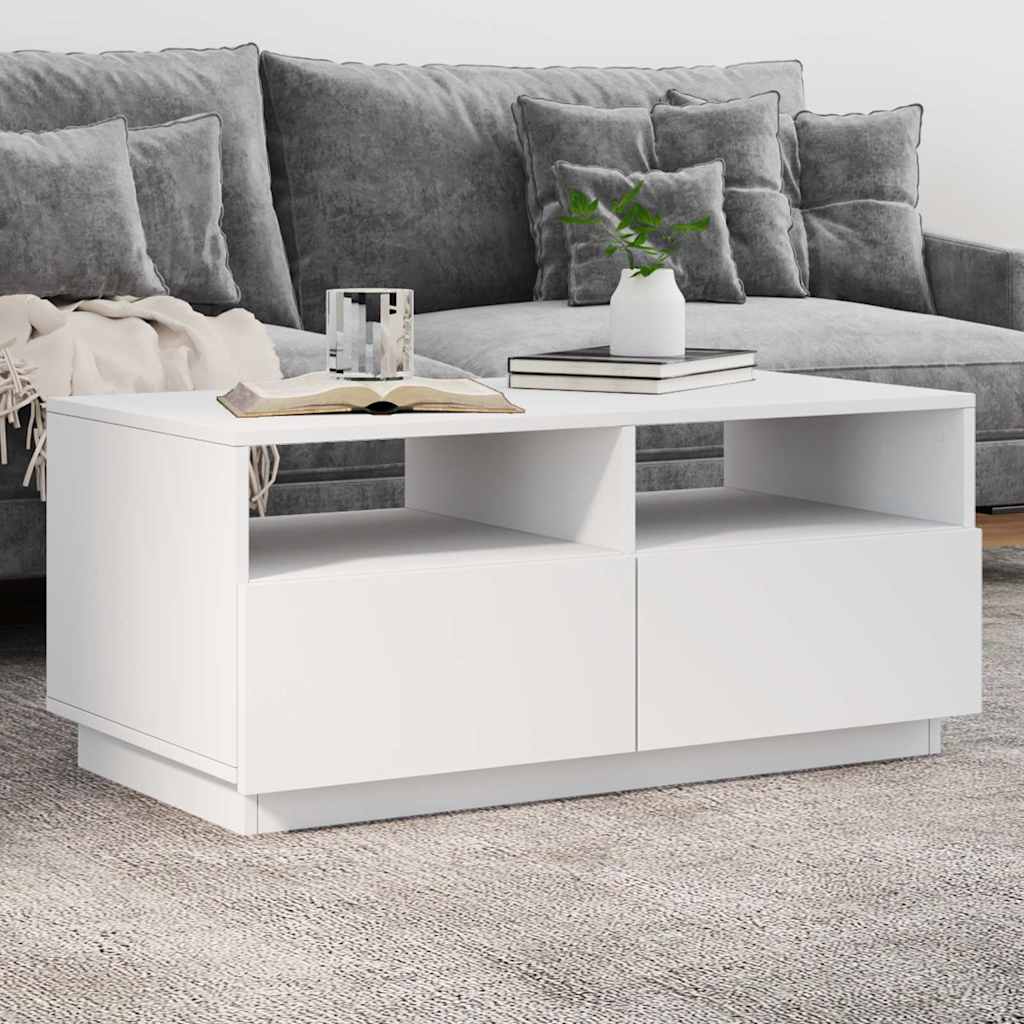 Coffee Table with LED Lights White 90x49x40 cm