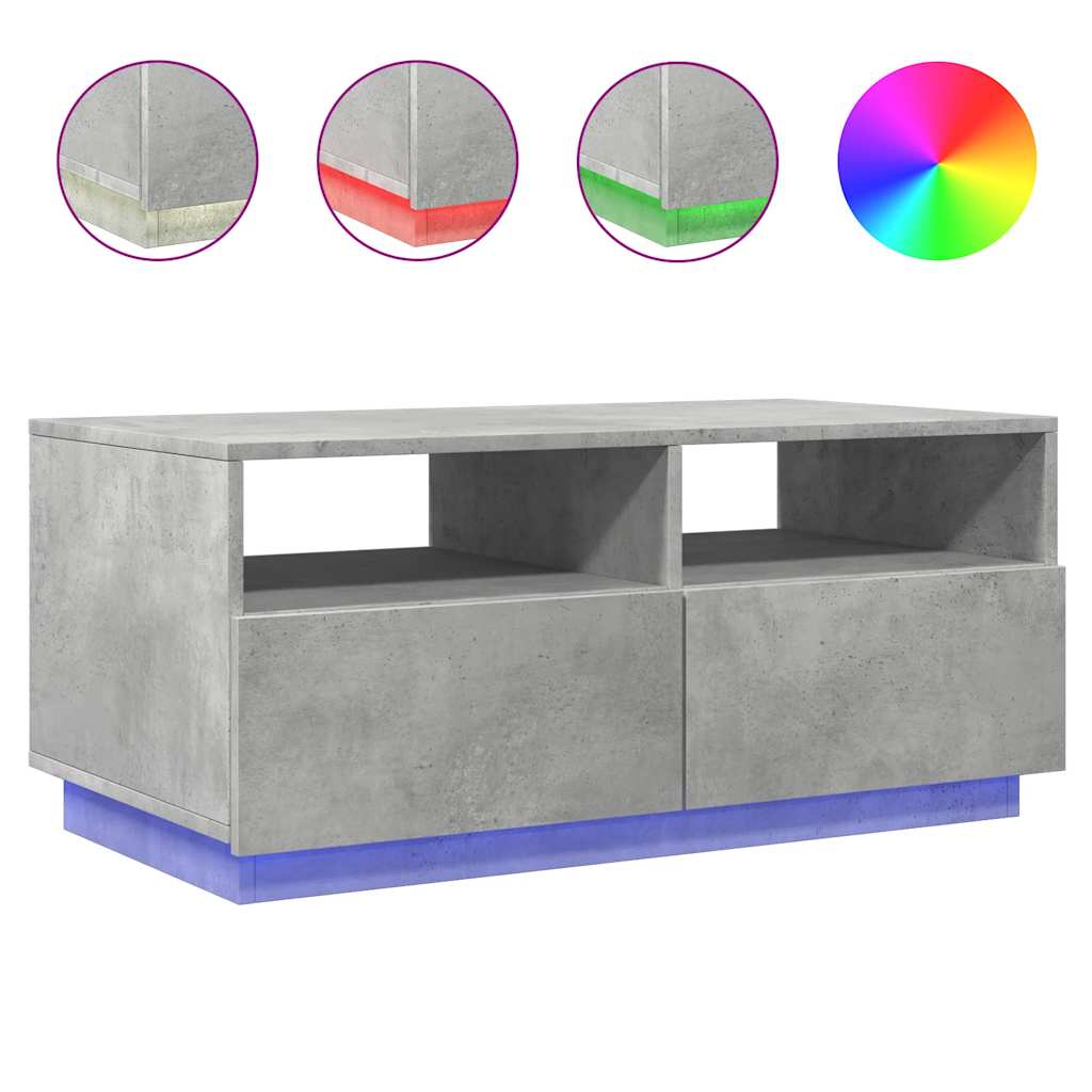 Coffee Table with LED Lights Concrete Grey 90x49x40 cm