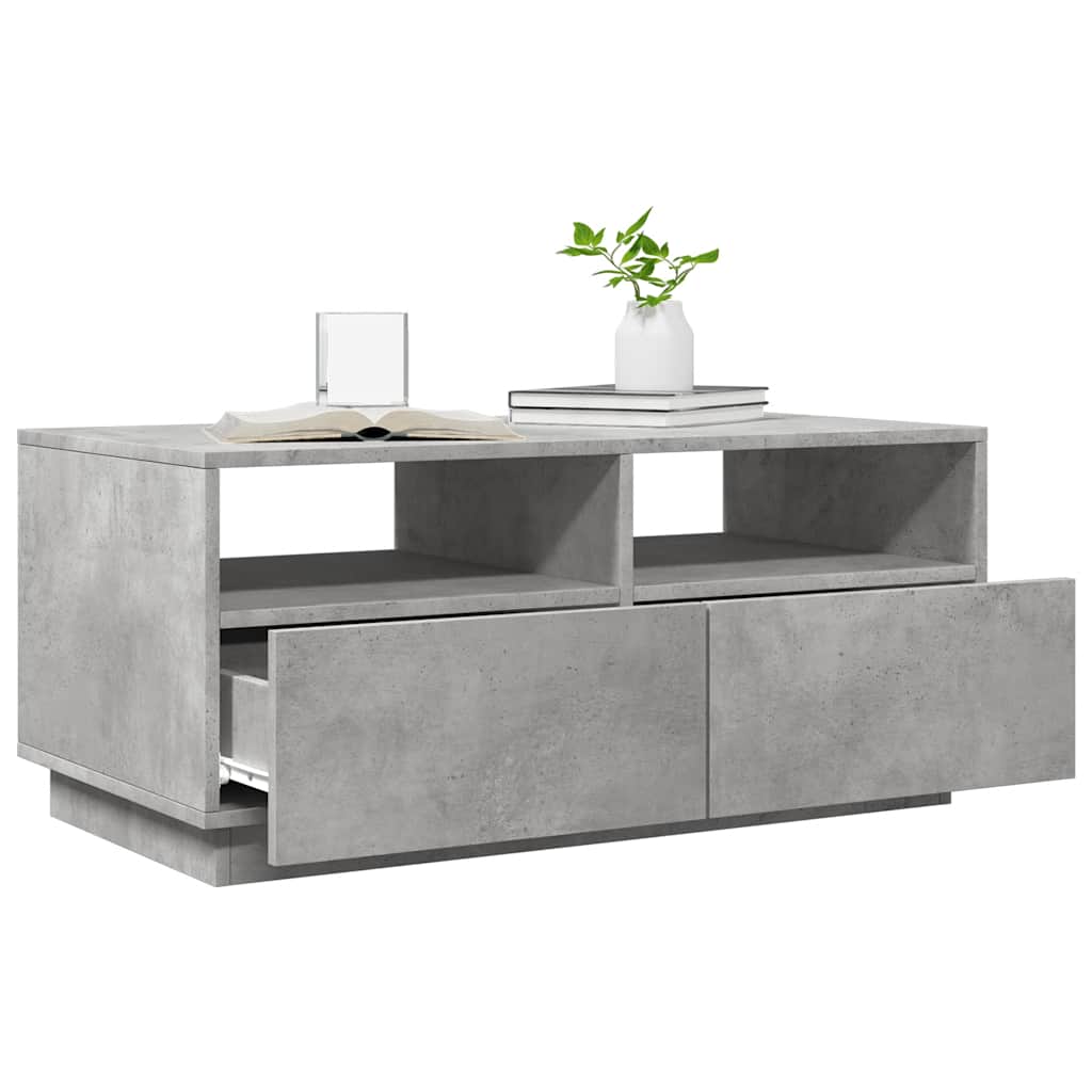 Coffee Table with LED Lights Concrete Grey 90x49x40 cm