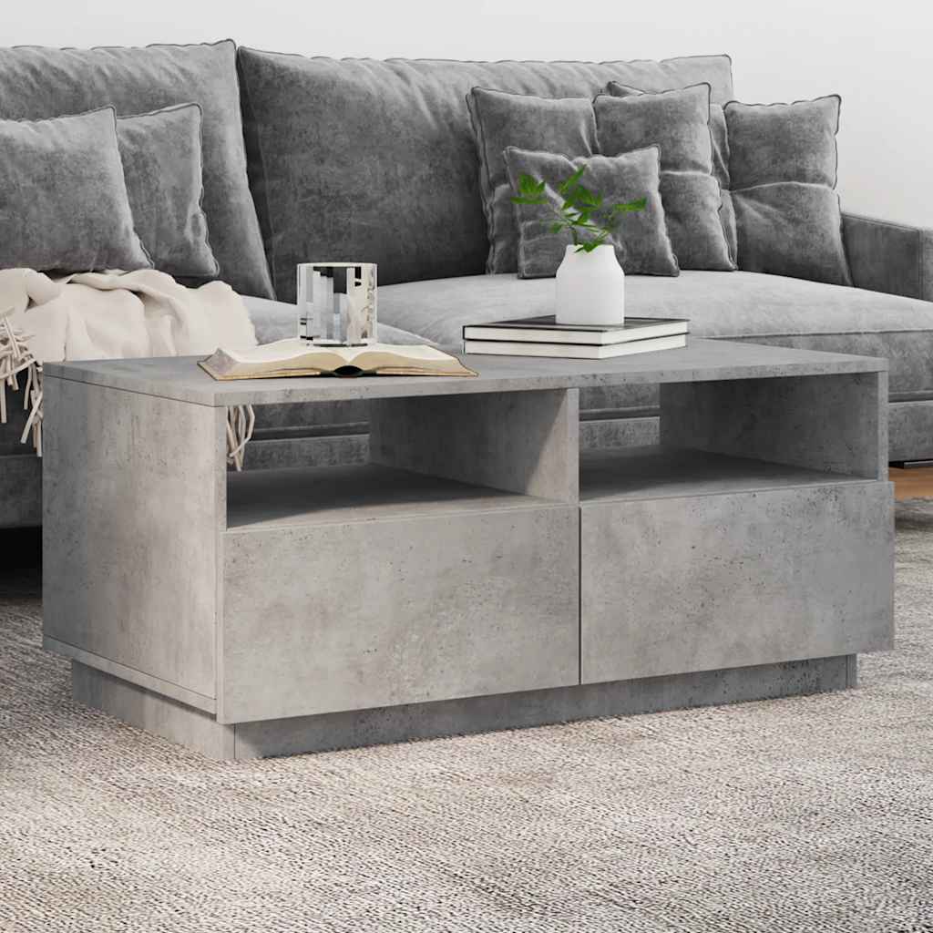 Coffee Table with LED Lights Concrete Grey 90x49x40 cm