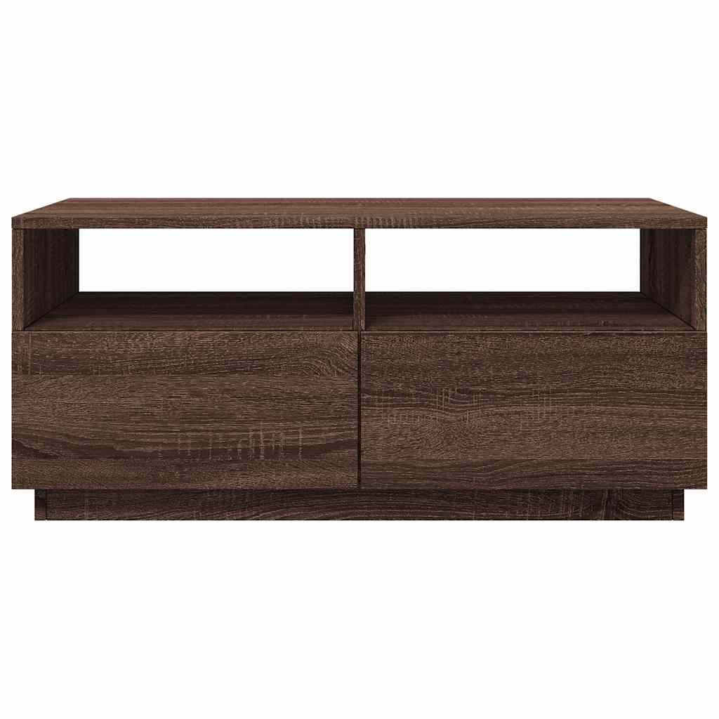 Coffee Table with LED Lights Brown Oak 90x49x40 cm